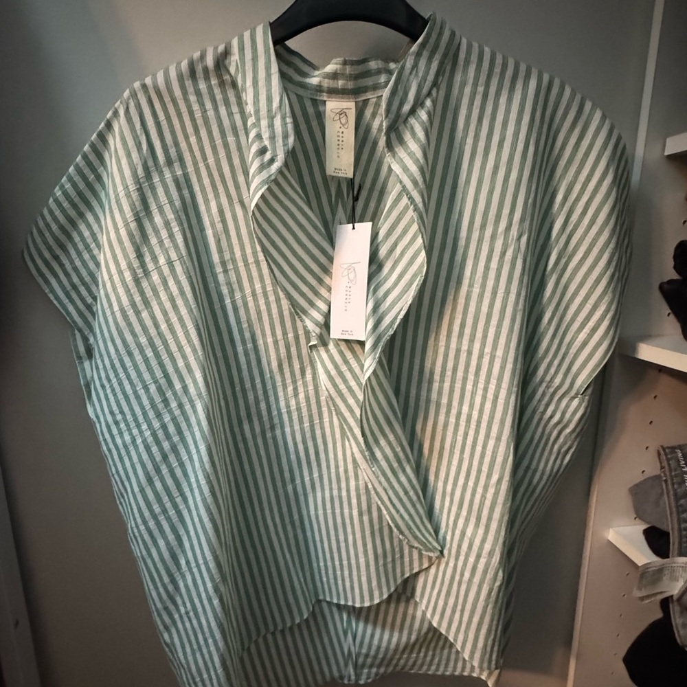 Zero + Maria Cornejo White and green Boxy Blouse